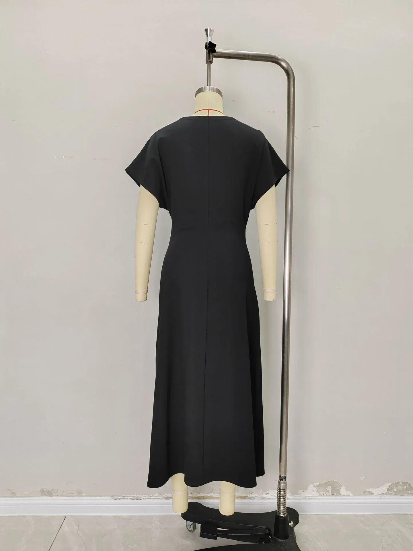 Summer Maxi Dress Draped Waist Short Sleeve
