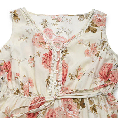 Boho floral drawstring waist maxi dress