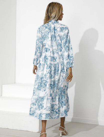 Tempe Floral Ruffle Midi Dress - Blue