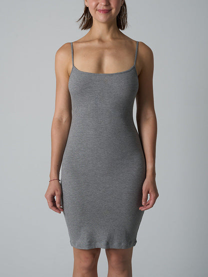 Ribbed Knit Spaghetti Strap Scoop Neck Bodycon Mini Dress