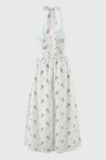 Zinnia Floral Print Stretch Cotton Halter Neck Midi Dress