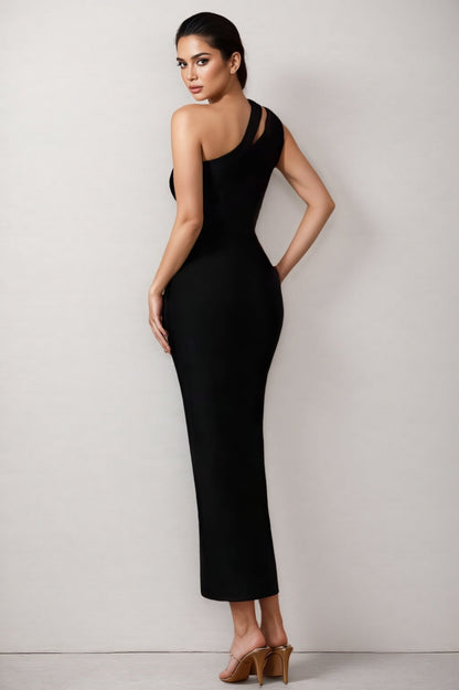 Willd Single Shoulder Studded Slit Maxi Dress
