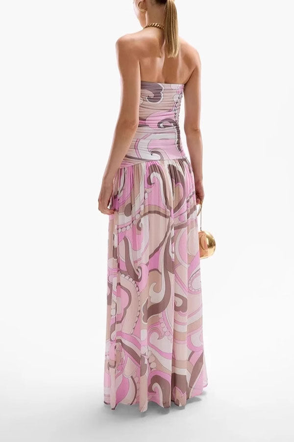 Gorgeous Pastels Unique Print Off Shoulder Low Rise Loose Maxi Dress