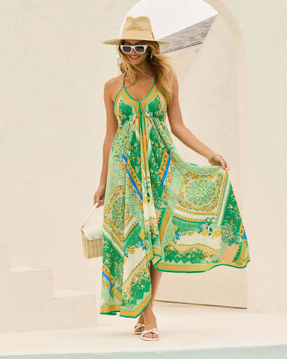 Casual Holiday Dress Printed Suspenders Midi
