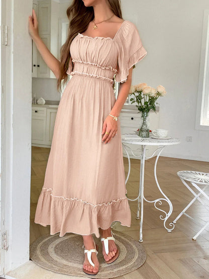 Ruched Contrast Trim Maxi Dress Midi