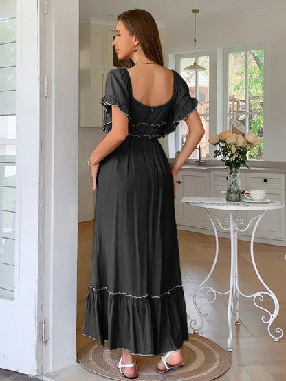 Ruched Contrast Trim Maxi Dress Midi