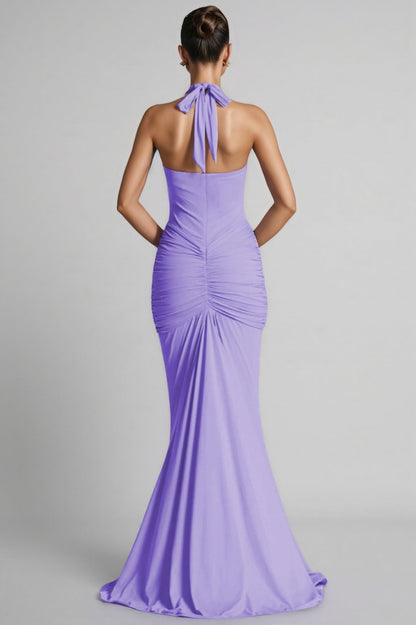 Elsie Purple Deep V-Neck Backless Maxi Dress
