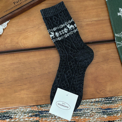 Wool Retro Elk Warm Slouchy Crew Socks