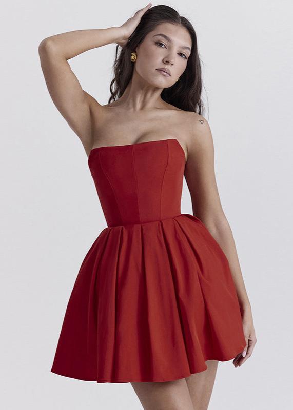 Strapless Corset Pleated Skater Mini Dress