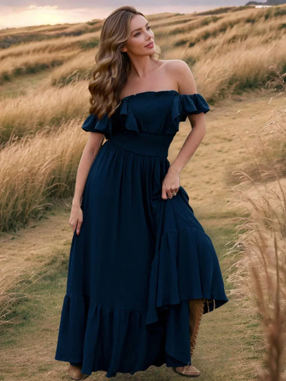 Blue Ruffle Maxi Dress Prairie Summer Dress