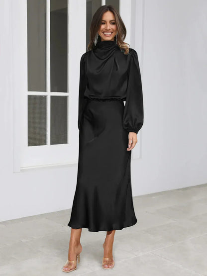 High Neck Long Sleeve Bridal Maxi Dress