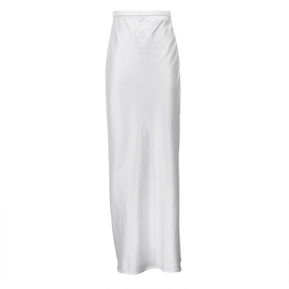 High Waist Satin Bias Cut Draped Pool Hem Maxi Skirt