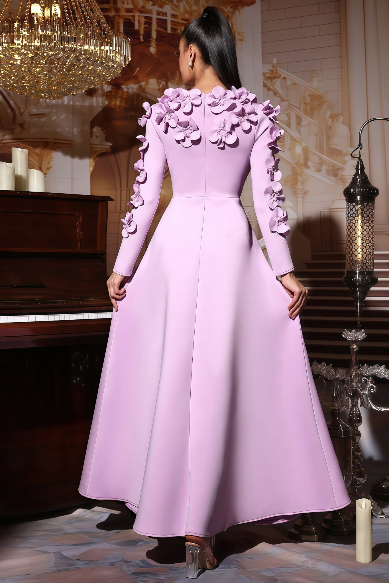 Colia Purple 3D Floral Maxi Dress