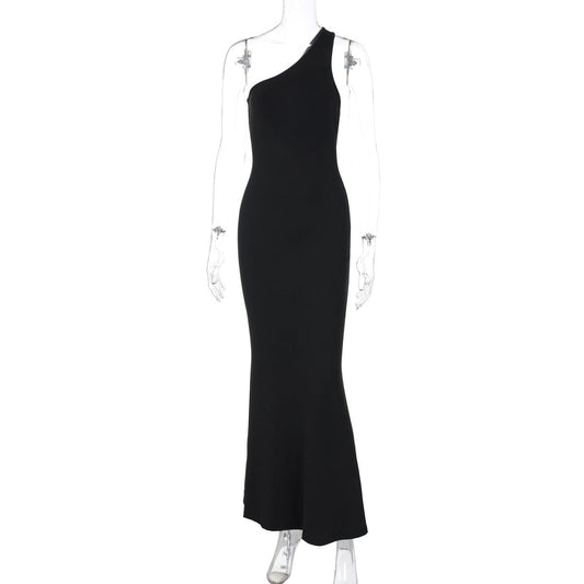 Arrival Cutout One Shoulder Backless Slim Fit Long Solid Color Hair