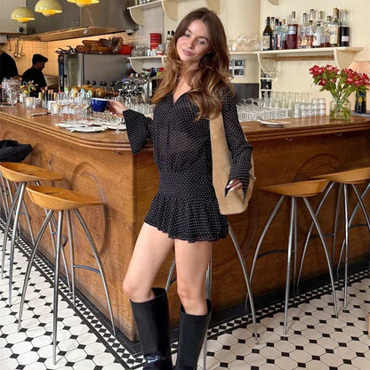 Polka dot chiffon layered mini dress