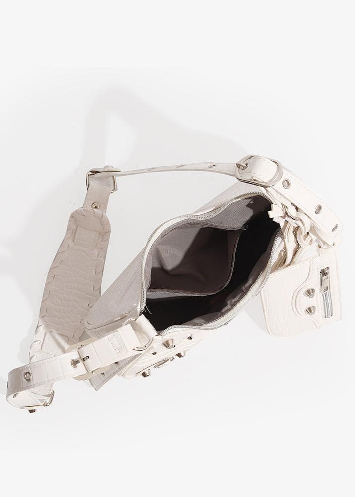 Croc-Embossed Multi-Strap Crescent Bag