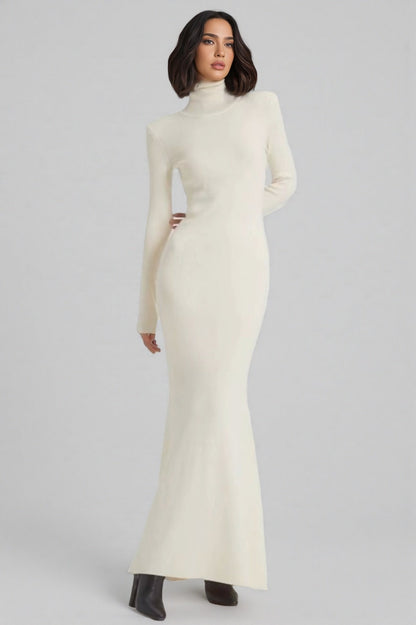 Satu White Knit Fishtail Maxi Dress