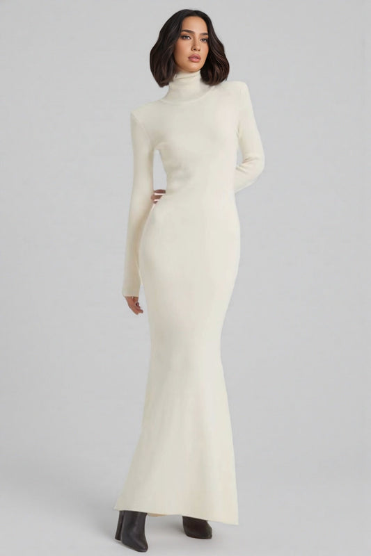 Satu White Knit Fishtail Maxi Dress