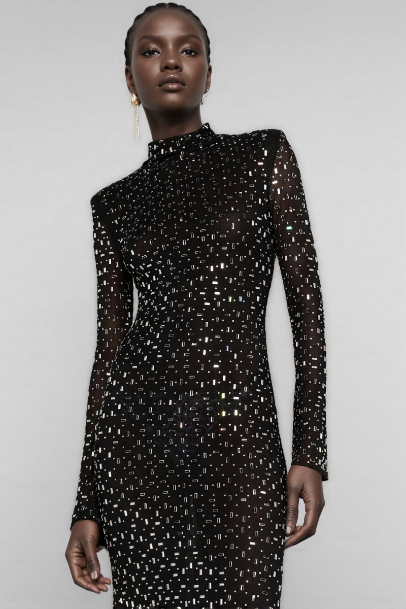 Roisea Long Sleeve Rhinestone Maxi Dress