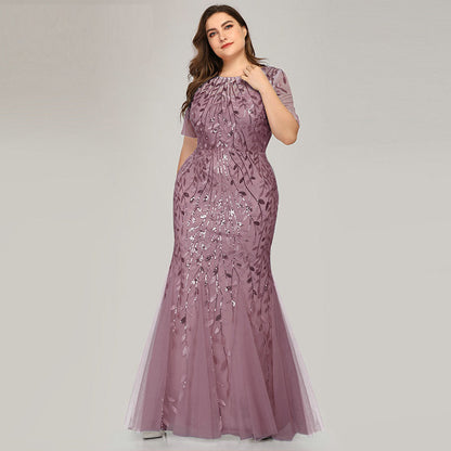 Plus Size Evening Dress Version Sequin Mesh Fishtail Slim Fit