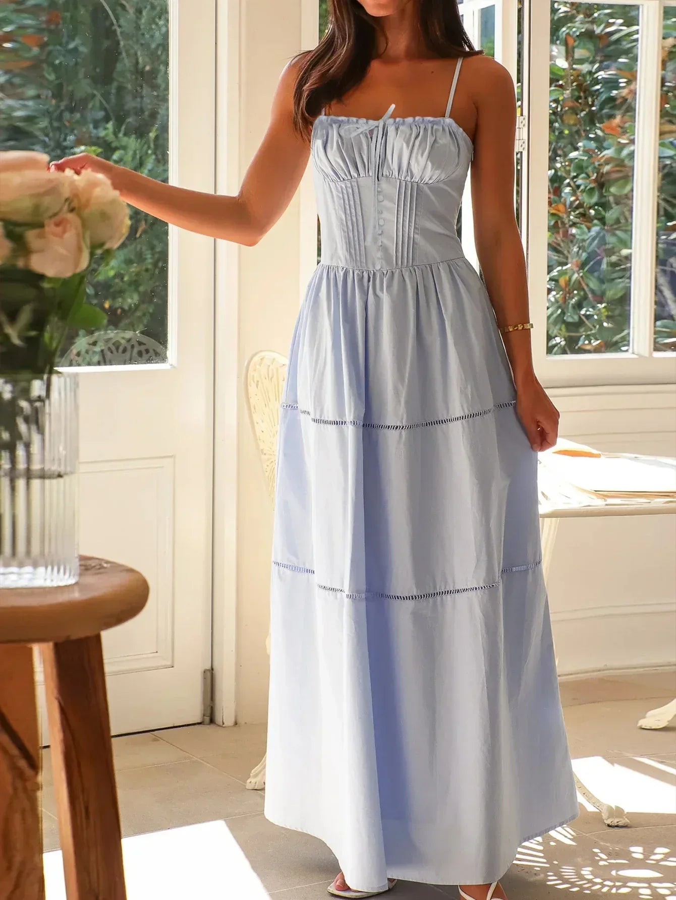 Coral Smocked Bodice Maxi Sun Dress