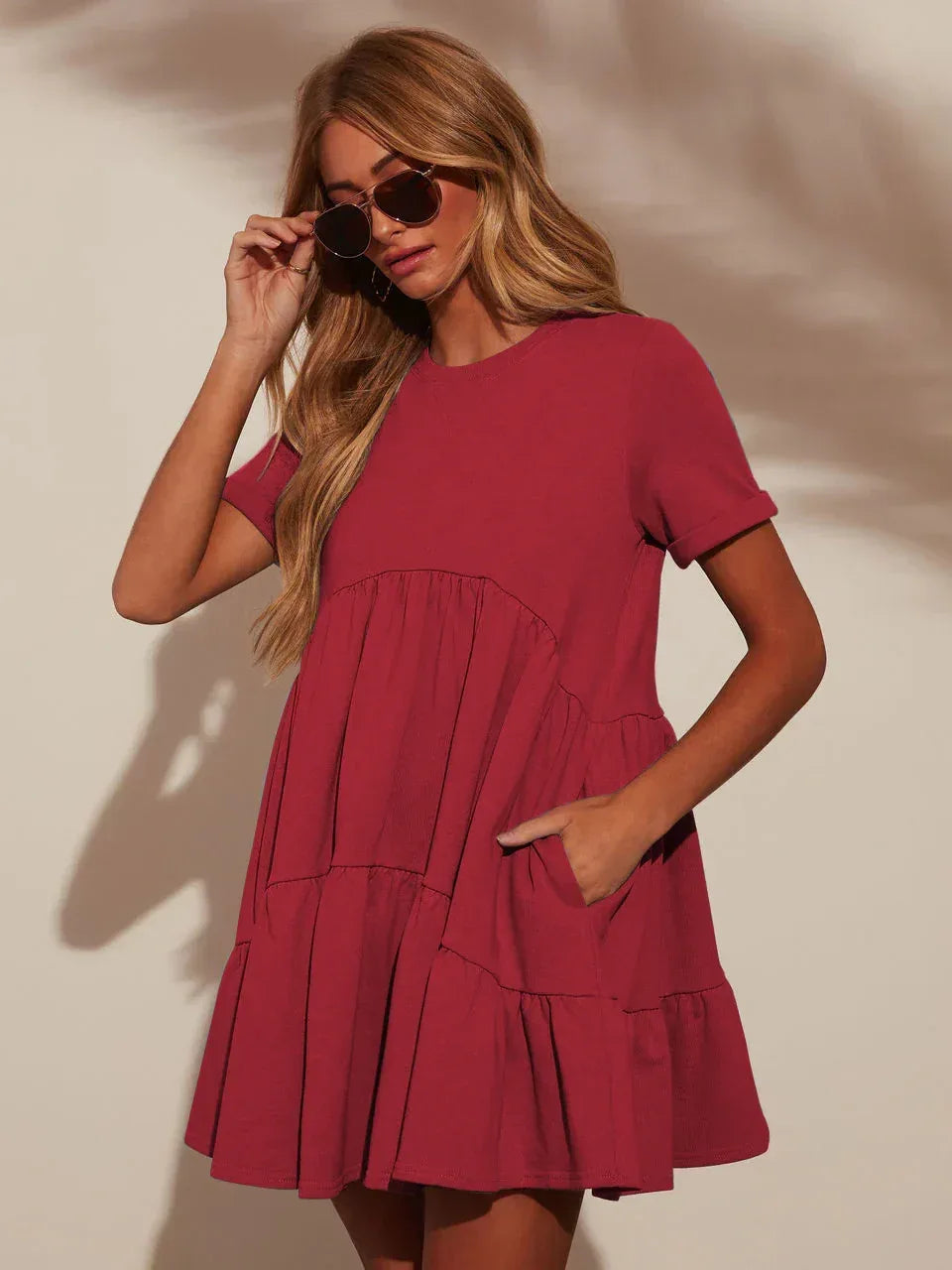 Cute Summer Red Tiered Mini Dress
