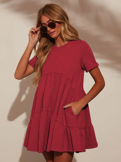 Cute Summer Red Tiered Mini Dress