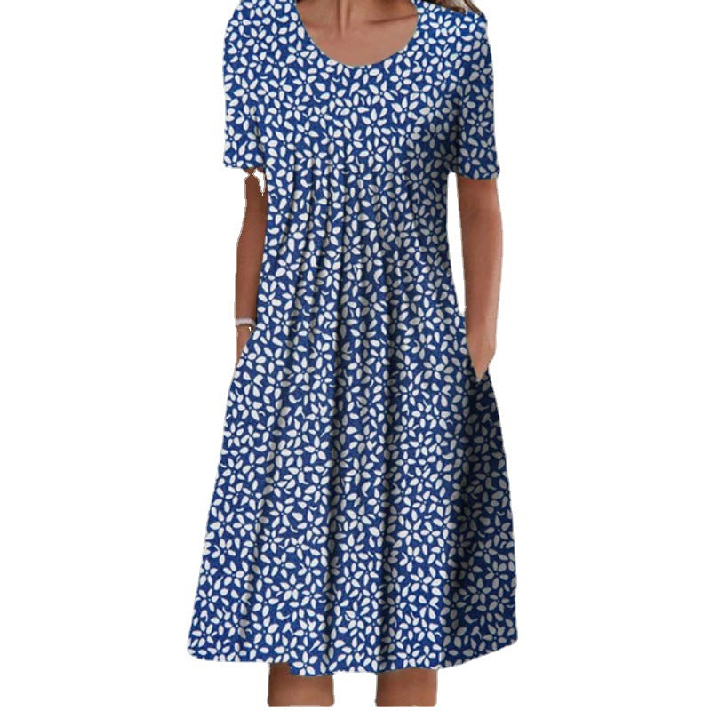 Wildflower Print Pleated Scoop Neck Pocket Midi Dress