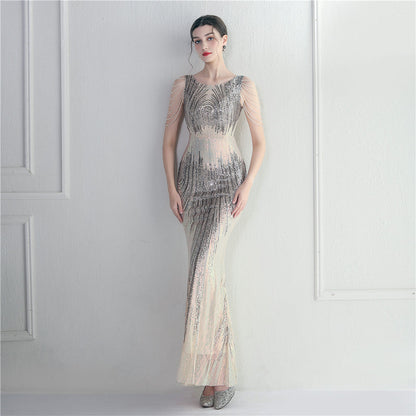 Positioning Floral Sequin Craft Beaded Party Dinner Ceremony Concert Maxi Dress Evening Dress