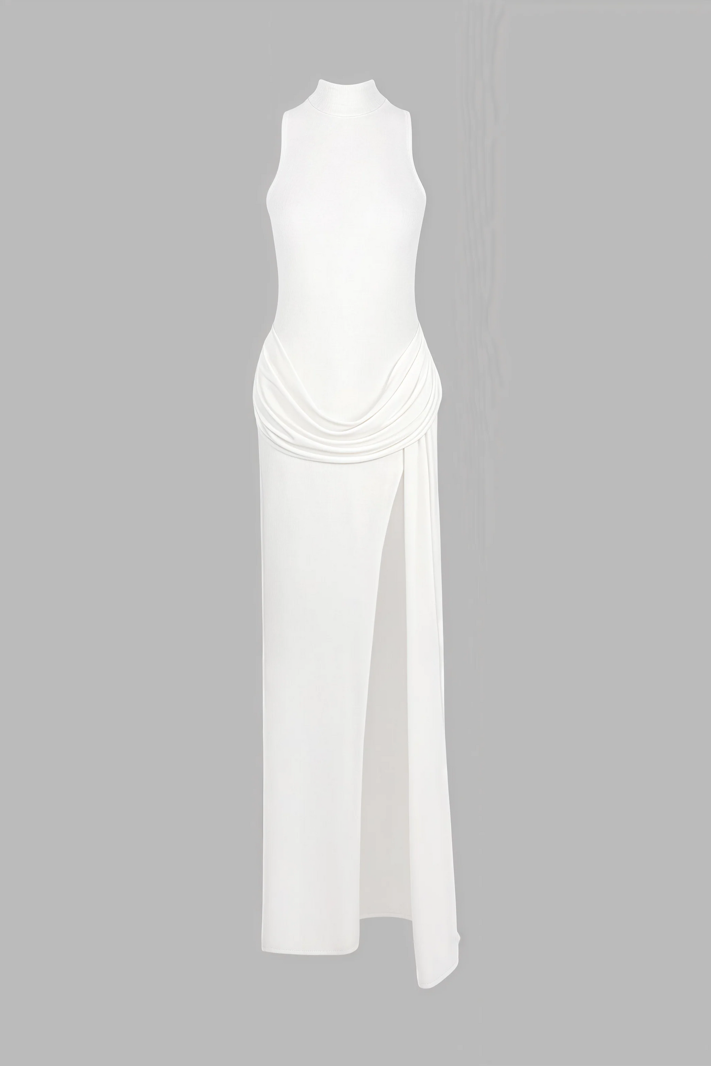 Jacinda White Backless Pleated Slit Maxi Dress