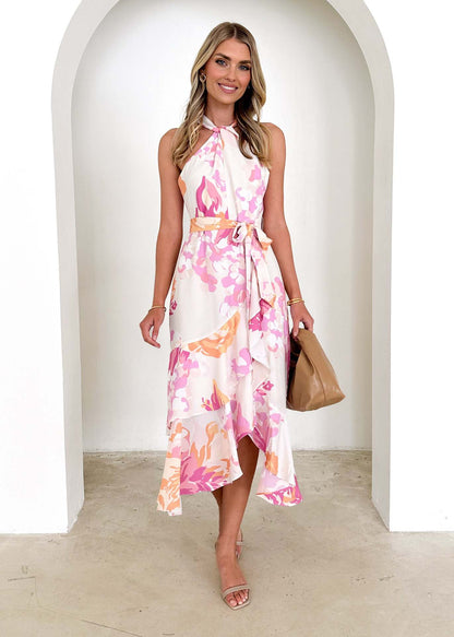 Printing Suspenders Dress Mid Length
