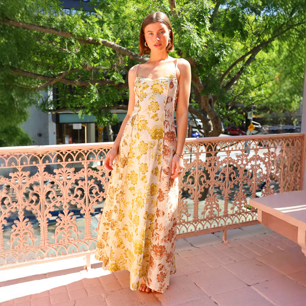 Spaghetti Strap Floral Print A-Line Maxi Dress