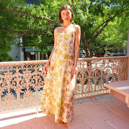 Spaghetti Strap Floral Print A-Line Maxi Dress