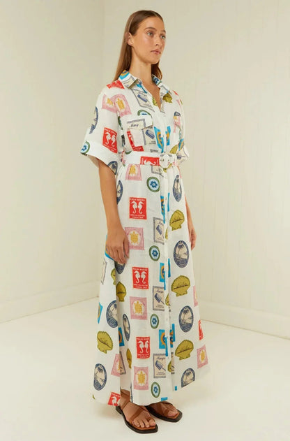 Women’s Linen Long Shirt Dress with Belt Summer Dress