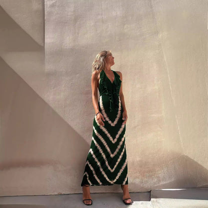 Print Sleeveless V neck A line Dress