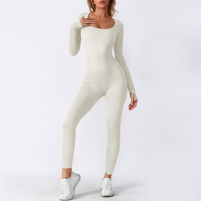 | Scoop Neck Long Sleeve Ribbed Jumpsuit
