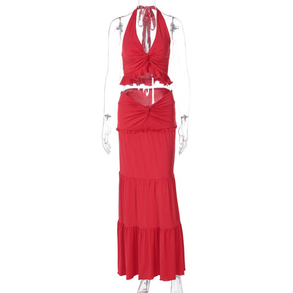 Shawna Twisted Halter Maxi Skirt Set