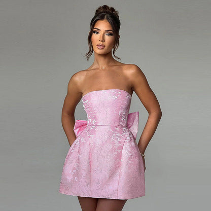 | Strapless Mini Cocktail Dress in Floral Jacquard