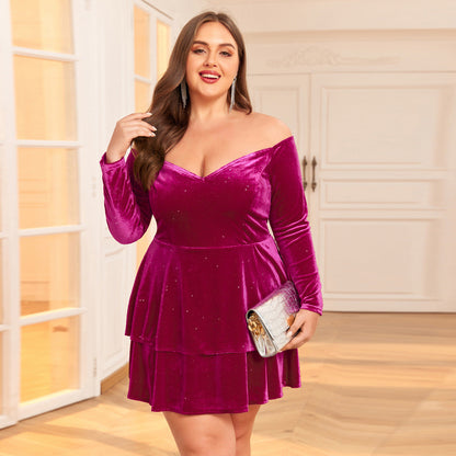 Plus Size Long Sleeves V neck Dress Dance Dinner