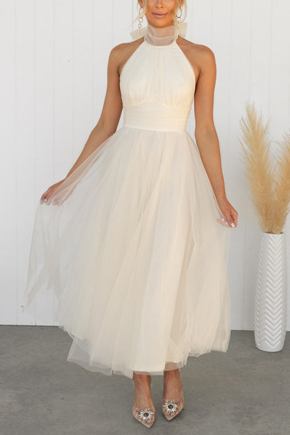 Fairy Vibes Tulle Gathered Detail Halter Maxi Dress