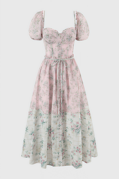 Nylta Pink Floral Chiffon Midi Dress