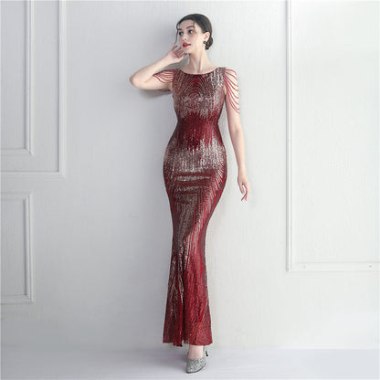 Positioning Floral Sequin Craft Beaded Party Dinner Ceremony Concert Maxi Dress Evening Dress