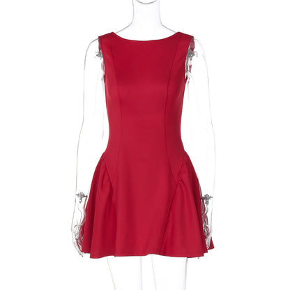 Solid Color Sleeveless Short Slim Fit Backless