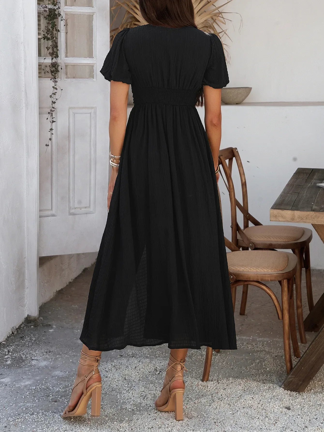 Black Puff Sleeve Maxi Summer Dress