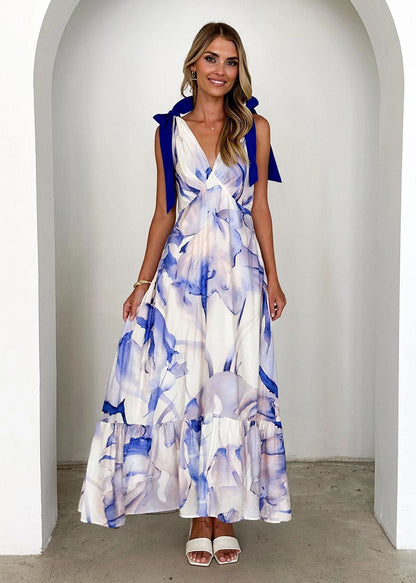 Maxi Dress V neck Sleeveless Printed Dress