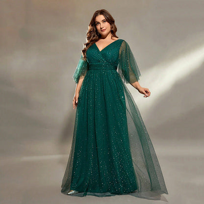 Cocktail Evening Dress Choir Costumes plus Size Long Host Solo Green Dress