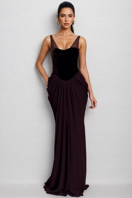 Sarioa Red Halter Pleated Maxi Dress