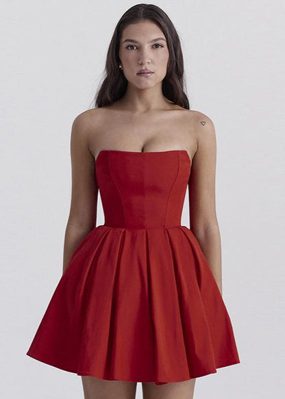 Strapless Corset Pleated Skater Mini Dress