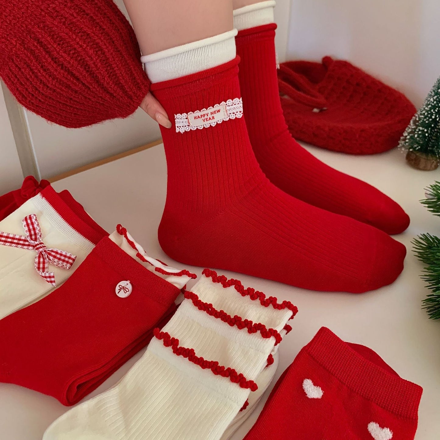 Bow Slouchy Mid-Calf Cute Socks