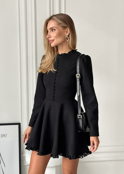 Ruffle Collar Button Front Pleated Fit and Flare Mini Dress